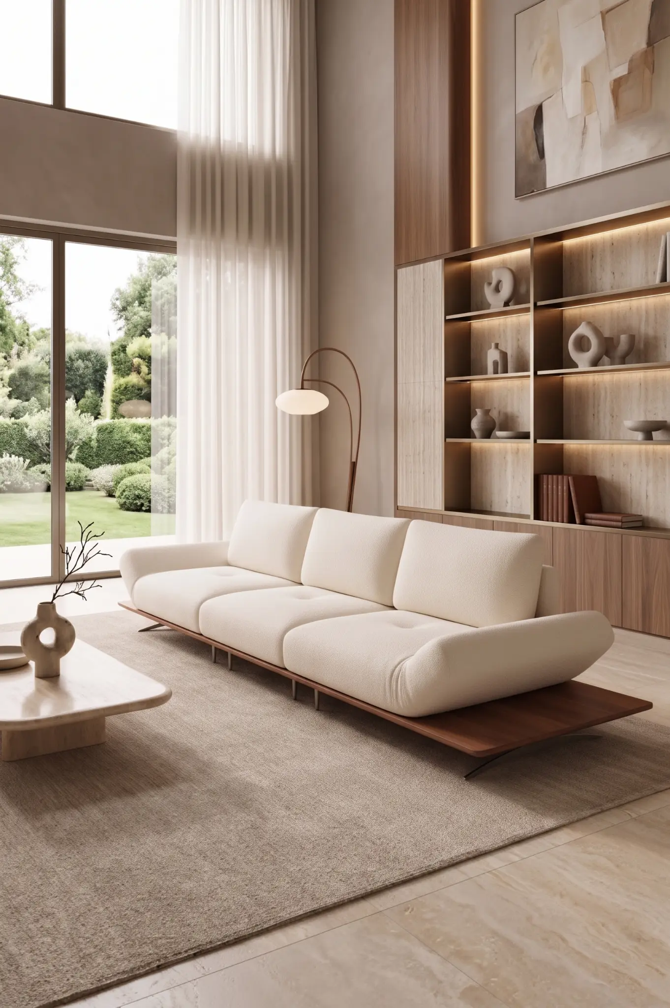 Kyr Sofa in a warm double-height living room